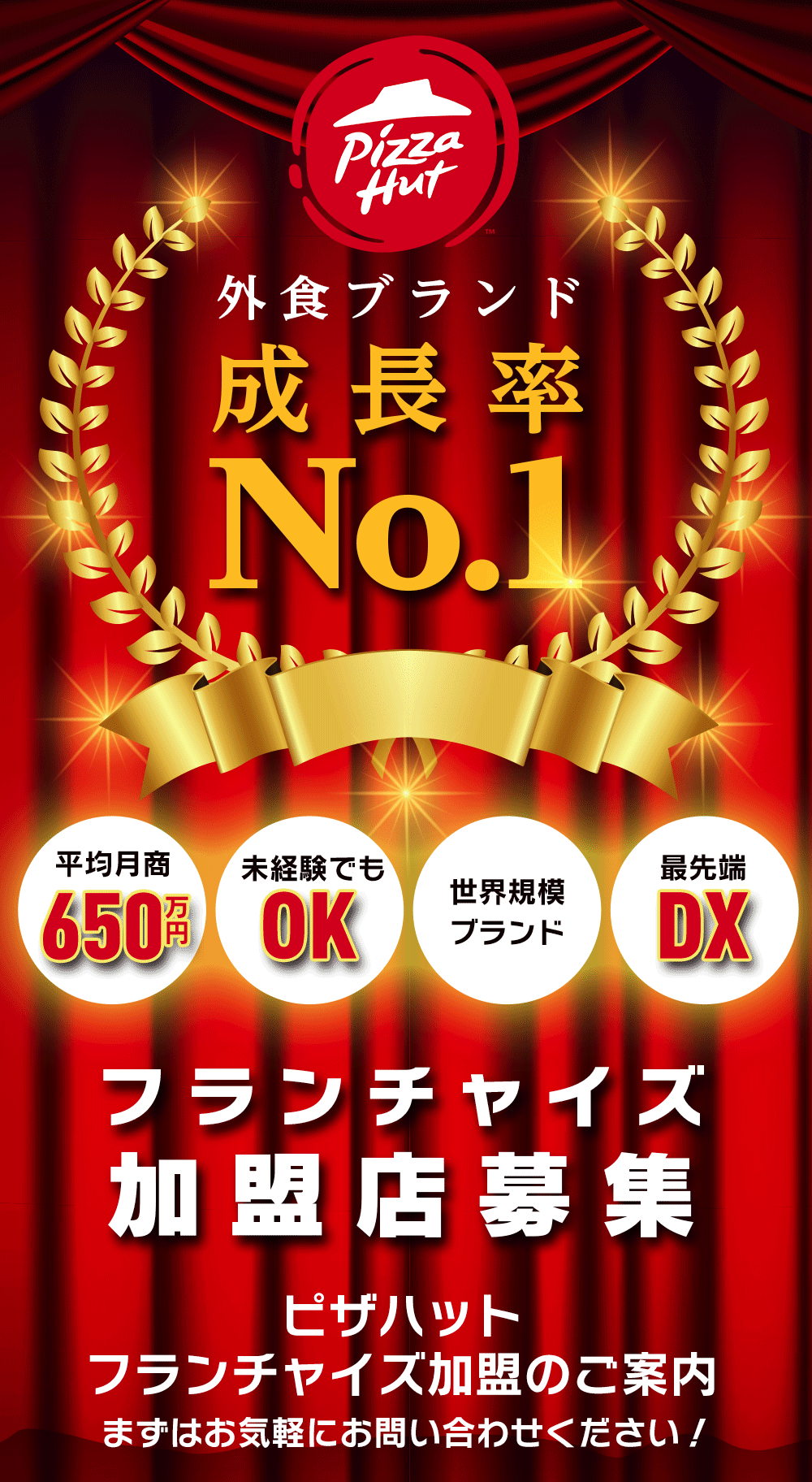 外食ブランド成長率No.1のピザハットはフランチャイズ加盟店募集中です